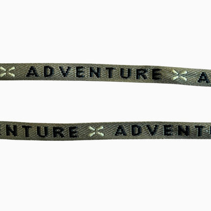 1 x Schmuckband mit "ADVENTURE" | in Khaki & Schwarz | 1 cm x 90 cm Länge | Für Schmuck & DIY‘s