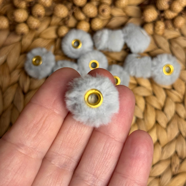 1 x Grau Plüschperle mit großem Loch für DIY Schlüssel- und Taschenanhänger