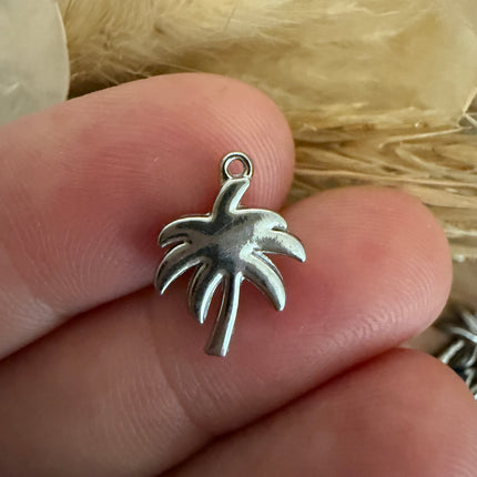 1 x Palmen Anhänger Silber (rostfreier Stahl) - sommerlicher Schmuckanhänger für Makramee DIY Schmuck