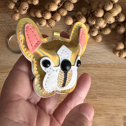 1 x Schlüssel- und Taschenanhänger Hund Gold Weiß Schwarz