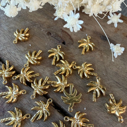 1 x Palmen Anhänger Gold (rostfreier Stahl) - sommerlicher Schmuckanhänger für Makramee DIY Schmuck