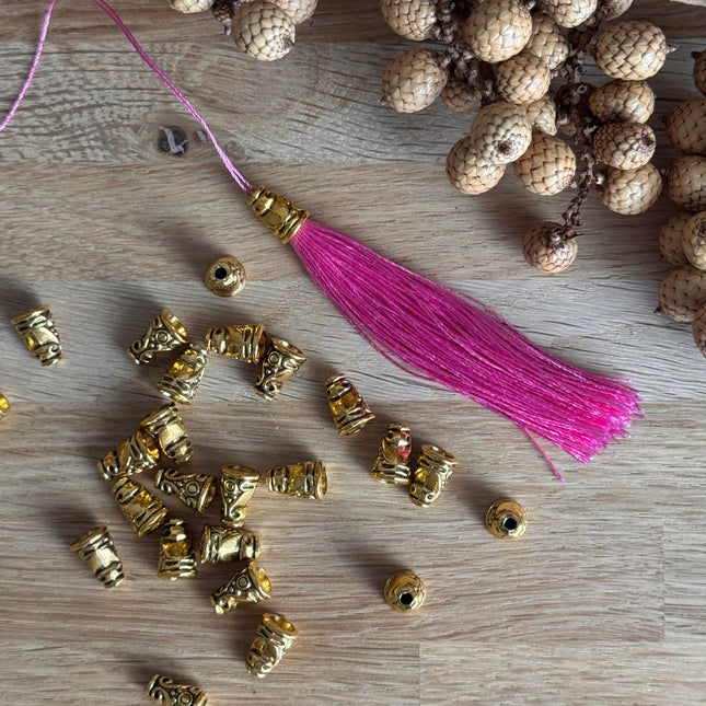 2 x Quasten Endkappe Gold für Tasseln DIY Schmuck