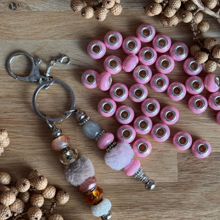 1 x Rosa schimmernd Acryl Spacerperle mit großem Loch für DIY Schlüssel- und Taschenanhänger