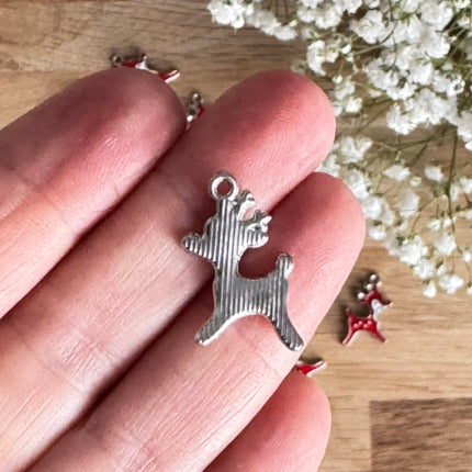 1 x Anhänger Rentier Silber-Rot- Weiß für DIY Schmuck - Weihnachten DIY