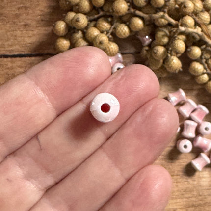 2 x rosa Keramik Rohrperlen handgefertigt | Für Mikromakramee, Schmuck & DIY‘s