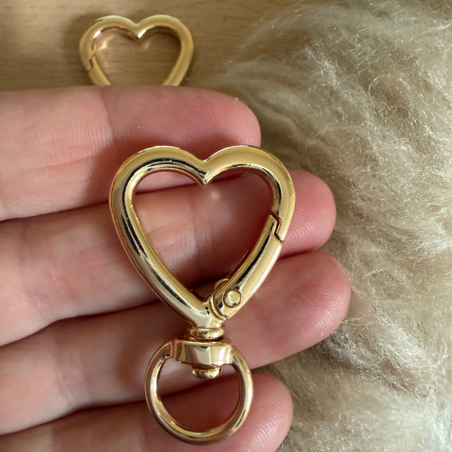 1 x Herz Karabiner Gold - für DIY Schlüssel- und Taschenanhänger Makramee