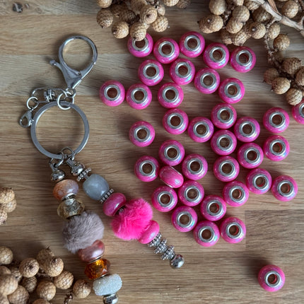 1 x Pink schimmernd Acryl Spacerperle mit großem Loch für DIY Schlüssel- und Taschenanhänger
