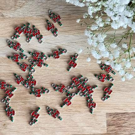 1 x Süßer Zuckerstangen Anhänger Silber-Grün-Rot für weihnachtlichen DIY Schmuck - Weihnachten