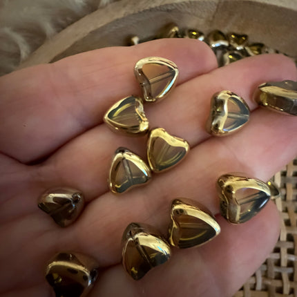 2 x Herz Glasperle | Gelb transparent Gold | ca. 11x7.5mm (Ø1.1mm) | Für Mikromakramee, Schmuck & DIY‘s