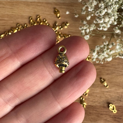 5 x Antique Gold Mushroom Charms for DIY Jewelry Making - 12 x 7 mm