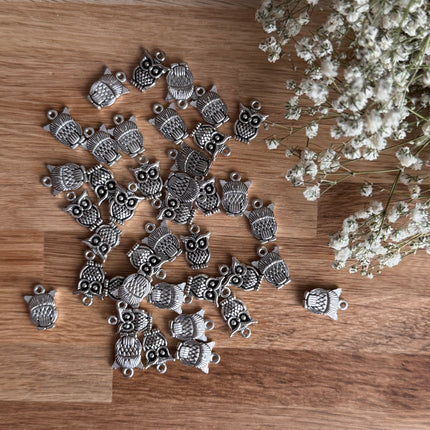 2 x Owl Charms | in Antique Silver | 15 x 10 mm | For Micromacrame, Jewelry &amp; DIYs