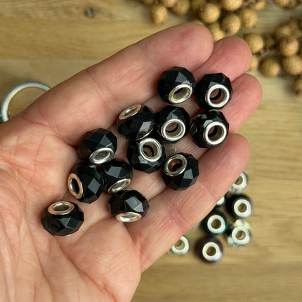 1 x Schwarze facettierte Acryl Spacerperle mit großem Loch für DIY Schlüssel- und Taschenanhänger