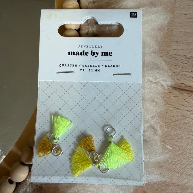 Mini Quasten Tassen Gelb Mix circa 11 mm  6 Stück Rico Design