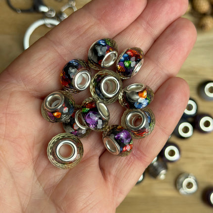 1 x Kristallklar / bunte facettierte Acryl Spacerperle mit großem Loch für DIY Schlüssel- und Taschenanhänger