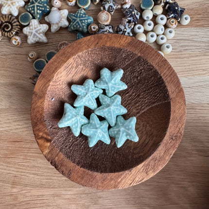 1 x Seesternperle aus Keramik | in Hellem Türkis | Für Mikromakramee, Schmuck & DIY‘s