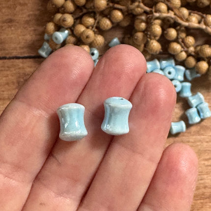2 x light blue ceramic tube beads, handmade | For micro macrame, jewelry &amp; DIY projects