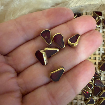 2 x Tropfen Glasperle | Rot transparent Gold | ca. 11x7.5mm (Ø1.1mm) | Für Mikromakramee, Schmuck & DIY‘s (Kopie)