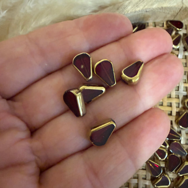 2 x Tropfen Glasperle | Rot transparent Gold | ca. 11x7.5mm (Ø1.1mm) | Für Mikromakramee, Schmuck & DIY‘s (Kopie)