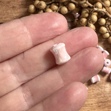 2 x rosa Keramik Rohrperlen handgefertigt | Für Mikromakramee, Schmuck & DIY‘s