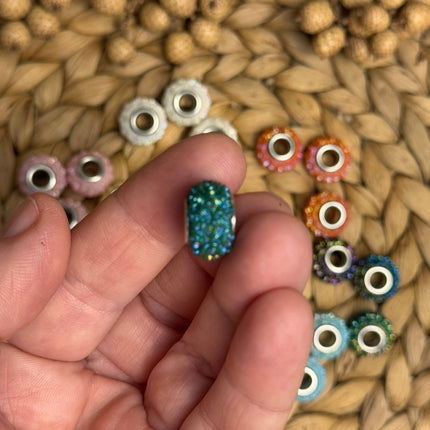 1 x Grün melierte Acryl Spacerperle Kristall mit großem Loch für DIY Taschen- und Schlüsselanhänger