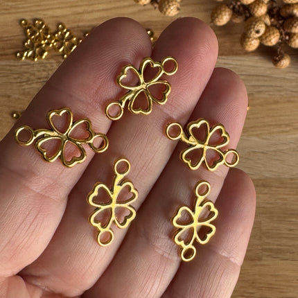 1 x Kleeblatt Gold Verbinder – 4-Blatt,  DIY Schmuck