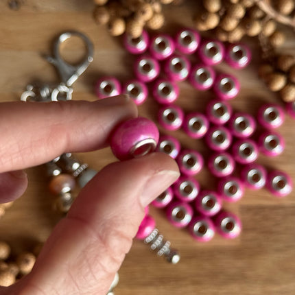 1 x Pink schimmernd Acryl Spacerperle mit großem Loch für DIY Schlüssel- und Taschenanhänger
