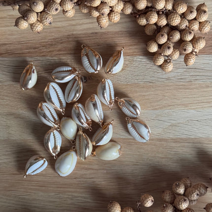 1 x Muschel Anhänger Kauri mit Öse | in Sand-Gold | Für Schmuck & DIY‘s