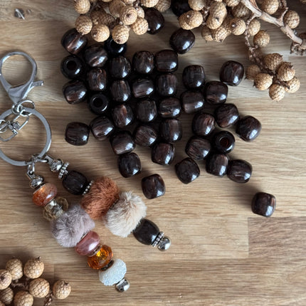 1 x Dunkelbraun Harz Fassperle mit großem Loch für DIY Schlüssel- und Taschenanhänger