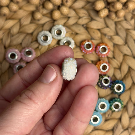 1 x Weiße Acryl Spacerperle Kristall mit großem Loch für DIY Taschen- und Schlüsselanhänger