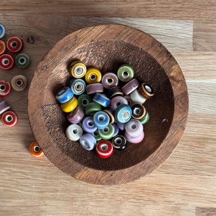 10 x Disc-Perlen aus Keramik | bunt | Für Mikromakramee, Schmuck & DIY‘s