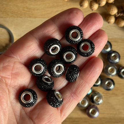 1 x Schwarz Acryl Spacerperle Kristall mit großem Loch für DIY Taschen- und Schlüsselanhänger