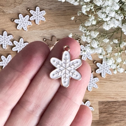 1 x Anhänger Schneeflocke Gold-Weiß für DIY Schmuck - Weihnachten DIY