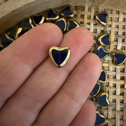 2 x Herz Glasperle | Blau transparent Gold | ca.ca. 9.5x10mm (Ø1.1mm | Für Mikromakramee, Schmuck & DIY‘s (Kopie)