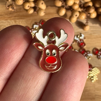 1 x Super süßer Anhänger Rentier Gold-Rot für DIY Schmuck - Weihnachten DIY
