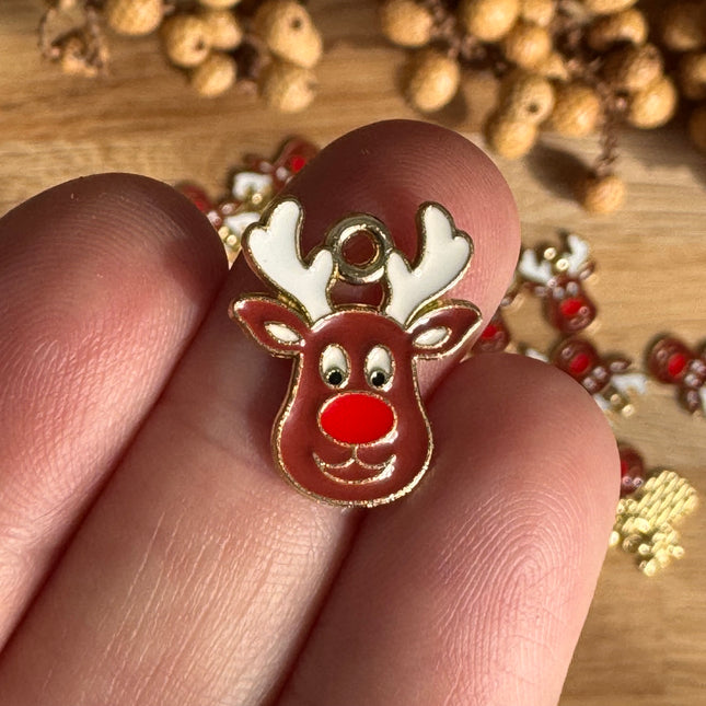 1 x Super süßer Anhänger Rentier Gold-Rot für DIY Schmuck - Weihnachten DIY