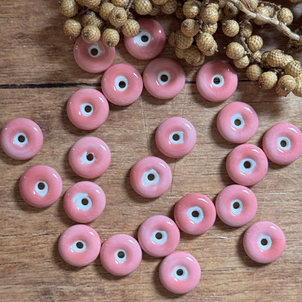1 x Flache Perle Donut aus Keramik | Rosa| Für Mikromakramee, Schmuck & DIY‘s