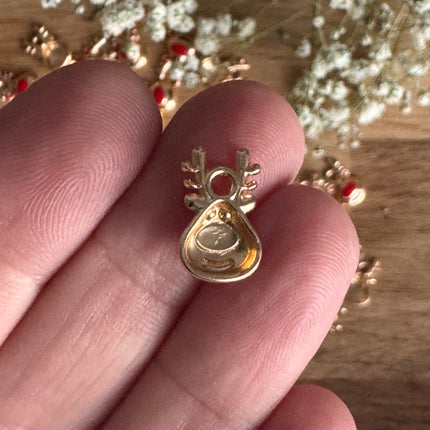 1 x Super süßer Anhänger Rentier Gold-Rot für DIY Schmuck - Weihnachten DIY