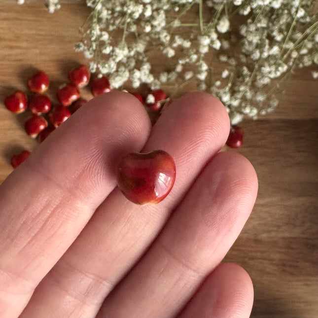 3 x Herz-Perle aus Keramik | in Orange-Rot| Für Mikromakramee, Schmuck & DIY‘s