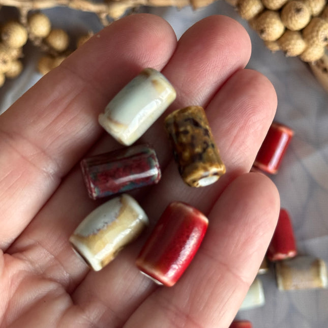 5 x Keramikperlen – Röhrenform, bunt glasiert  | Für Mikromakramee, Schmuck & DIY‘s