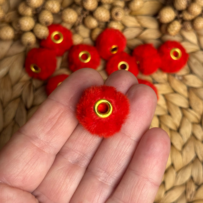1 x Rot Plüschperle mit großem Loch für DIY Schlüssel- und Taschenanhänger