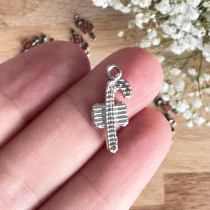 1 x Süßer Zuckerstangen Anhänger Silber-Grün-Rot für weihnachtlichen DIY Schmuck - Weihnachten