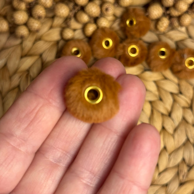 1 x Cognac Plüschperle mit großem Loch für DIY Schlüssel- und Taschenanhänger