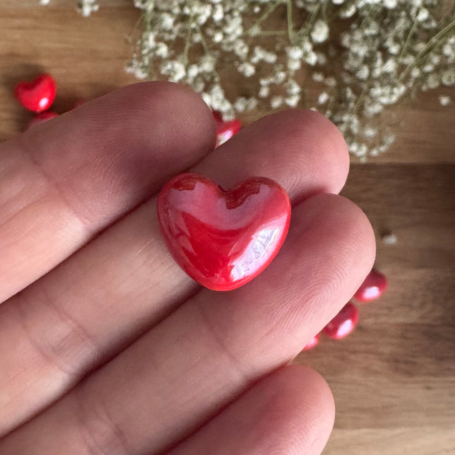 1 x Herz Perle Rot aus Keramik | Für Mikromakramee, Schmuck & DIY‘s