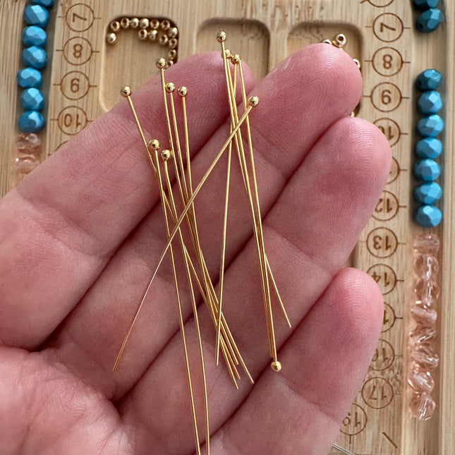10 x Kugelkopfstiften 18 Karat Gold  Anlaufgeschützt 50mm | Für Mikromakramee, Schmuck & DIY‘s