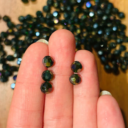 5 x Facettierte Glasperlen | in Grün-Galaxy | 6 mm | Für Mikromakramee, Schmuck & DIY‘s