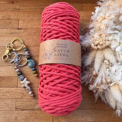 1 x Koralle Geflochtenes Makramee-Garn aus 100% Baumwolle | 3mm x 100 m Länge | Für Makramee, Schmuck & DIY‘s