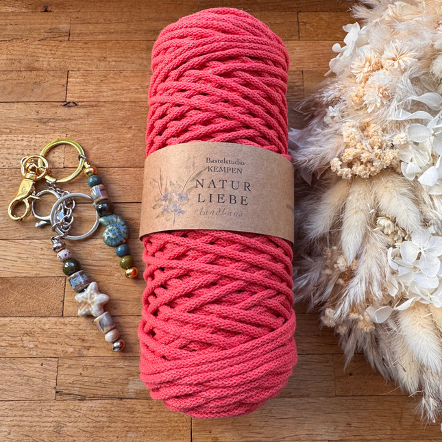 1 x Koralle Geflochtenes Makramee-Garn aus 100% Baumwolle | 3mm x 100 m Länge | Für Makramee, Schmuck & DIY‘s