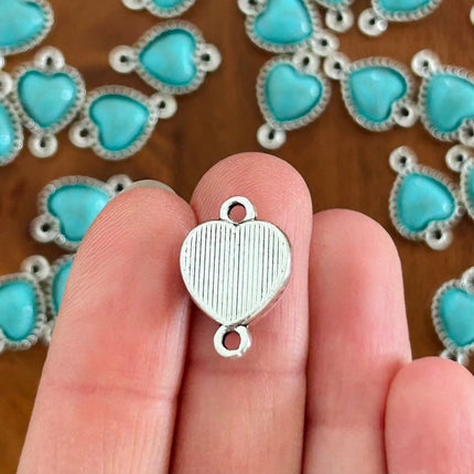 1 x Herz-Verbinder | in Silber & Türkis | 19 x 13 mm | Für Mikromakramee, Schmuck & DIY‘s