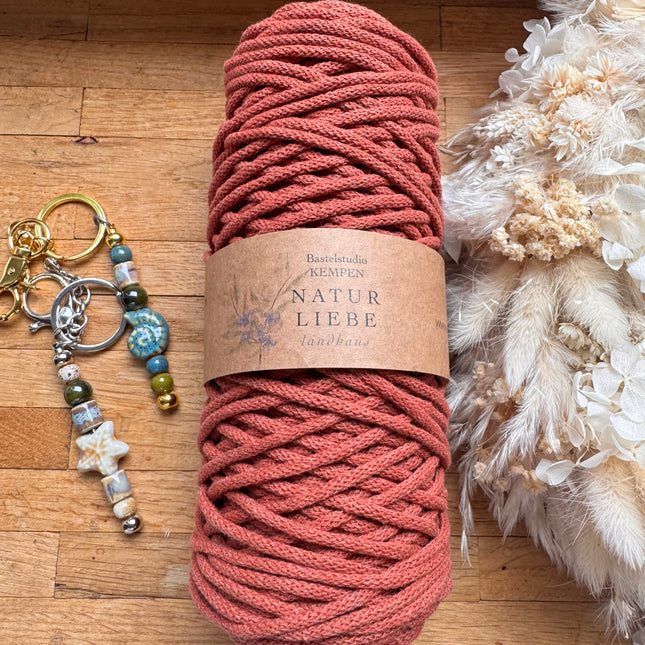 1 x Ziegelrot Geflochtenes Makramee-Garn aus 100% Baumwolle | 3mm x 100 m Länge | Für Makramee, Schmuck & DIY‘s