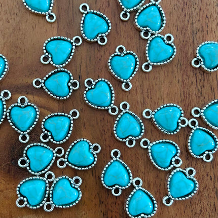 1 x Herz-Verbinder | in Silber & Türkis | 19 x 13 mm | Für Mikromakramee, Schmuck & DIY‘s